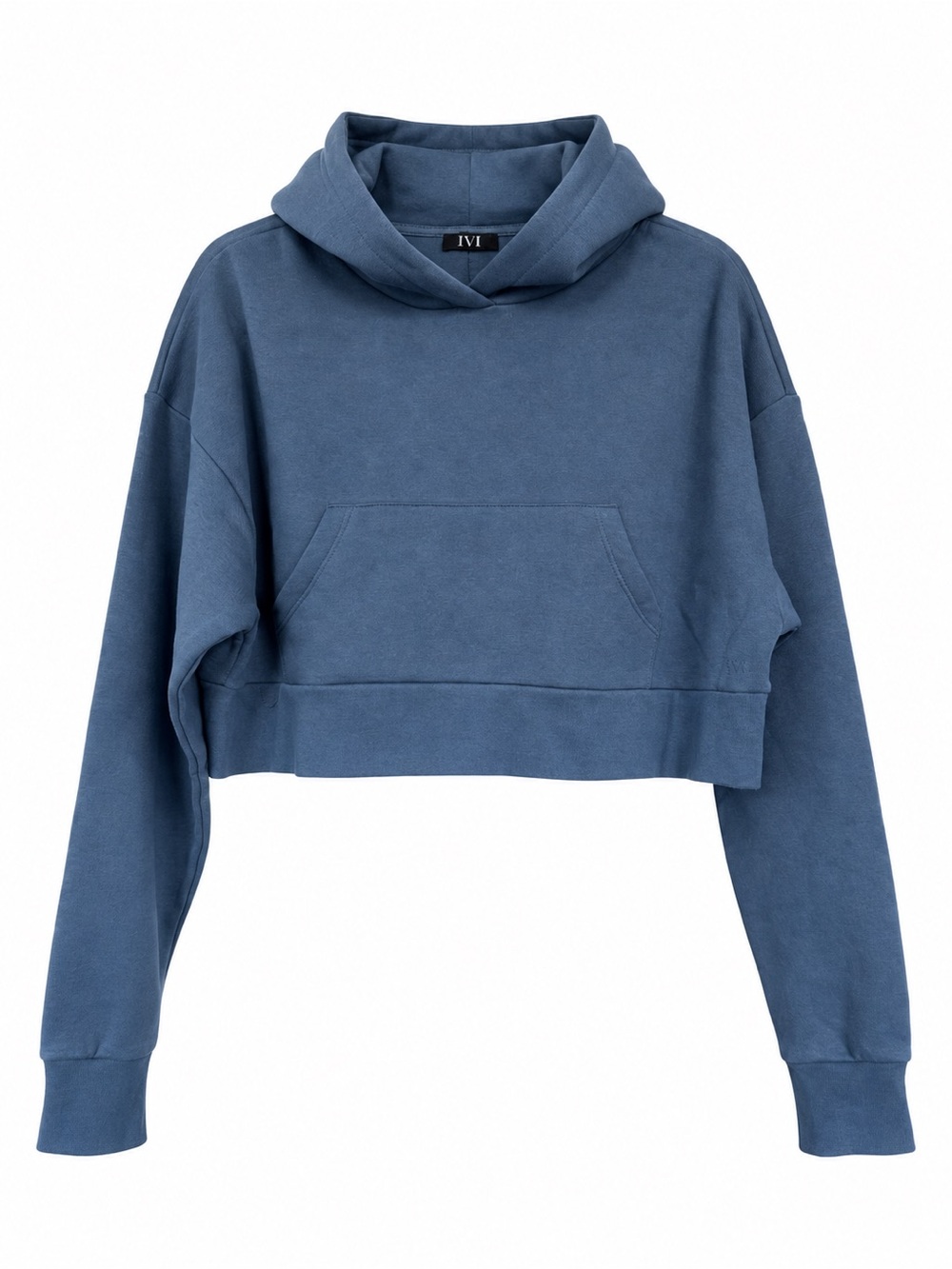 IVL Collective Blue Cropped Hoodie Long Sleeve Pullover Sweatshirt